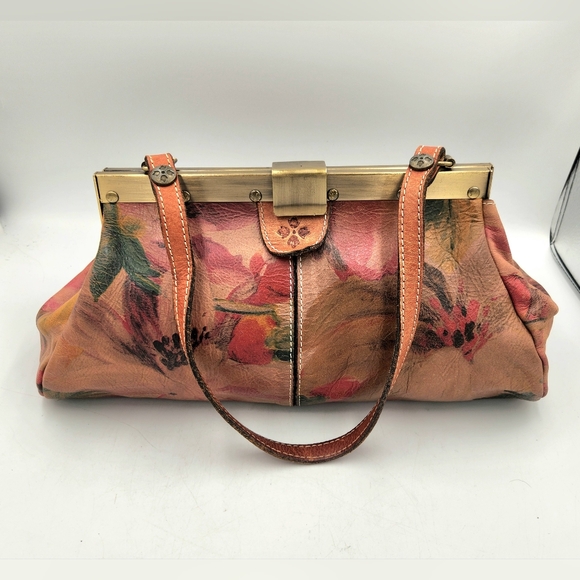 Patricia Nash Ferrera Frame Floral Shoulder Clutch Satchel Leather Bag Brown - Picture 3 of 16